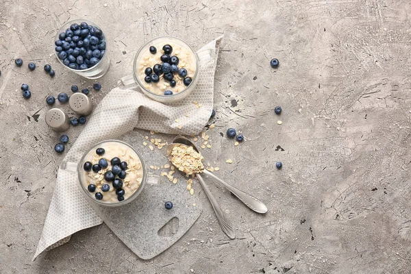 Bowls Tasty Oatmeal Blueberry Table — Stock Photo, Image