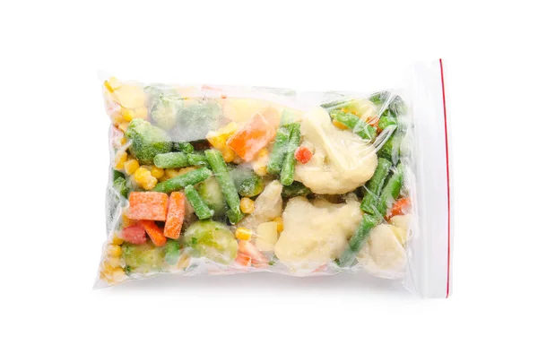 Frozen Vegetables Plastic Bag White Background — Stock Photo, Image
