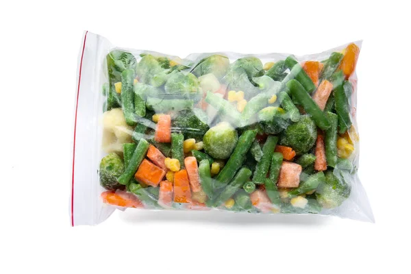 Frozen Vegetables Plastic Bag White Background — Stock Photo, Image