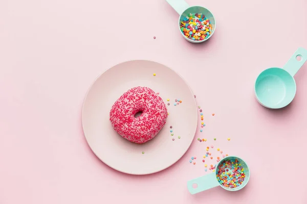 Composition Sweet Donut Color Background — Stock Photo, Image