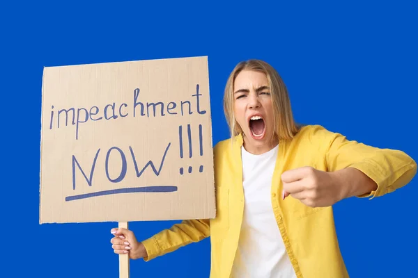 Protesting Young Woman Color Background Impeachment Concept — Stock Photo, Image