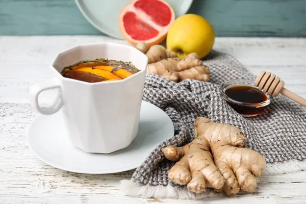 Kopp Aromatisk Med Sitron Ingefær Honning Bordet – stockfoto