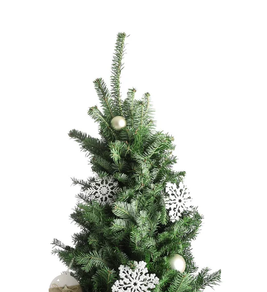 Krásné Zdobené Vánoční Stromek Bílém Pozadí — Stock fotografie