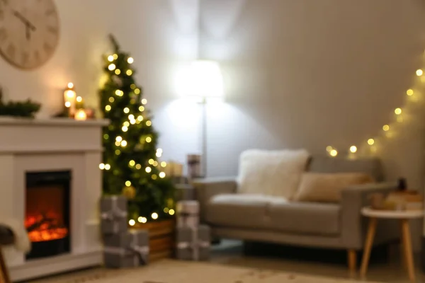 Interior Del Salón Con Hermoso Árbol Navidad —  Fotos de Stock