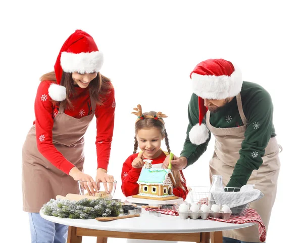 Beyaz Arka Planda Zencefilli Kurabiye Yapan Mutlu Bir Aile Noel — Stok fotoğraf
