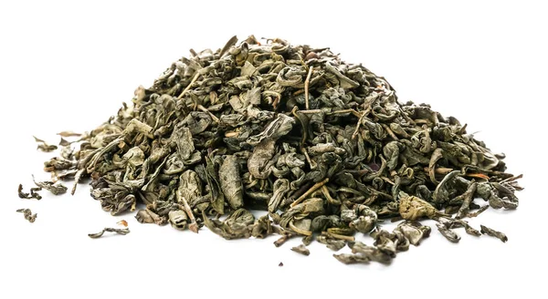 Сухой Зеленый Чай Листья Белом Фоне — стоковое фото