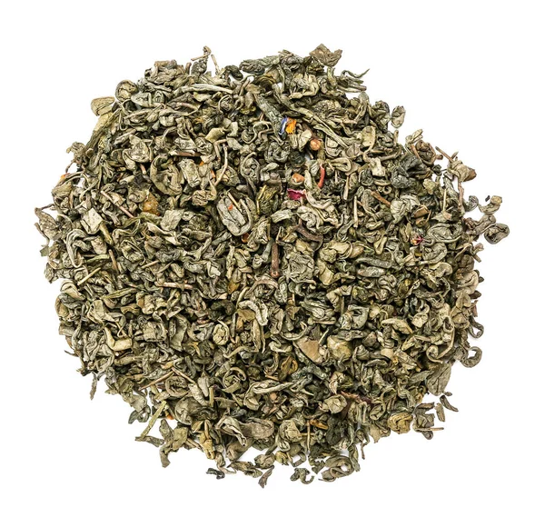乾燥した緑茶は白い背景に葉 — ストック写真