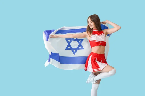 Молодий Чирлідер Прапором Ізраїлю Кольоровому Тлі — стокове фото