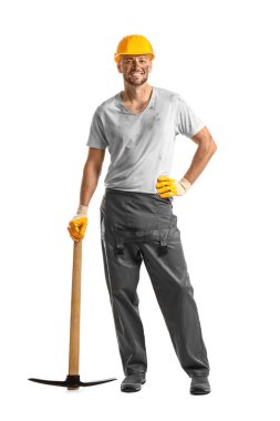 Beyaz arka planda madenci adam