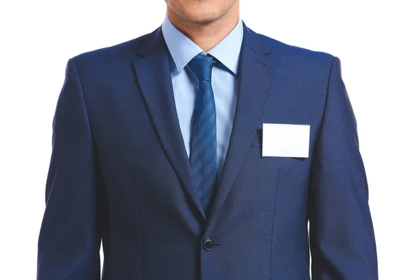 Elegant Man Kostym Med Tom Bricka Vit Bakgrund — Stockfoto