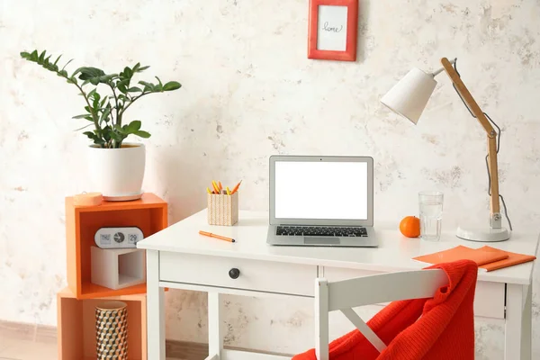 Stylish Workplace Modern Laptop — Stock Photo, Image