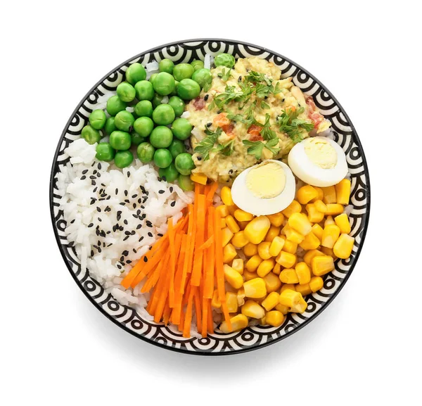白い背景においしいご飯 野菜とボウル — ストック写真