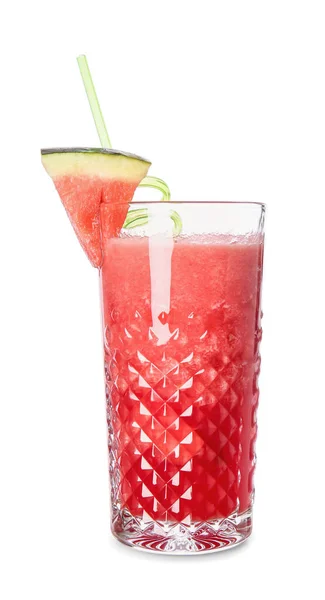 Glas Frischer Wassermelonensaft Auf Weißem Hintergrund — Stockfoto