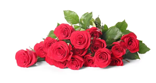 Ramo Hermosas Rosas Rojas Sobre Fondo Blanco — Foto de Stock