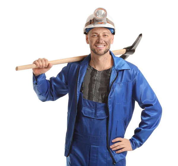 Hombre Minero Sobre Fondo Blanco —  Fotos de Stock