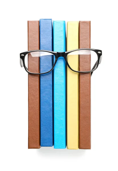 Glasses Books White Background — Stock Photo, Image