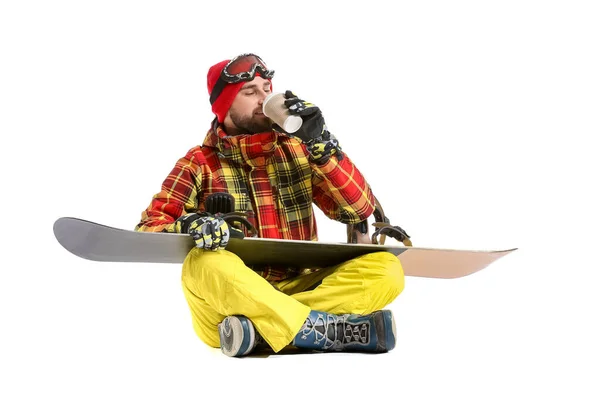 Чоловічий Сноубордист Каву Білому Тлі — стокове фото