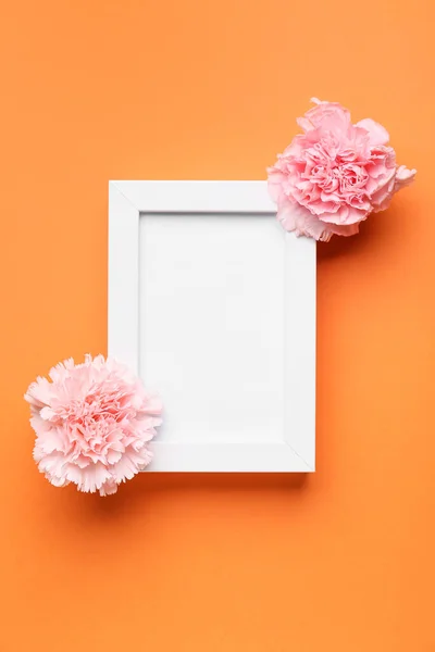 Blanco Frame Mooie Bloemen Achtergrond — Stockfoto