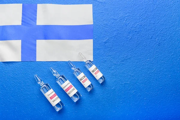 Vaccine Immunization Covid Flag Finland Color Background — Stock Photo, Image