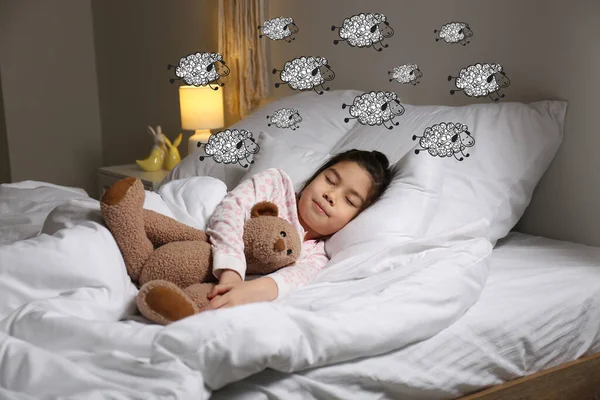 Cute Little Asian Girl Sleeping Bed — Stock Photo, Image