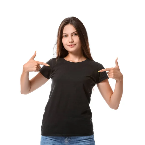 Retrato Bela Jovem Mulher Fundo Branco — Fotografia de Stock