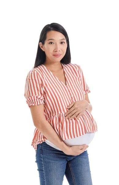Embarazada Mujer Asiática Sobre Fondo Blanco —  Fotos de Stock