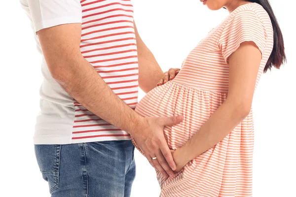 Young Pregnant Couple White Background — Stock Photo, Image