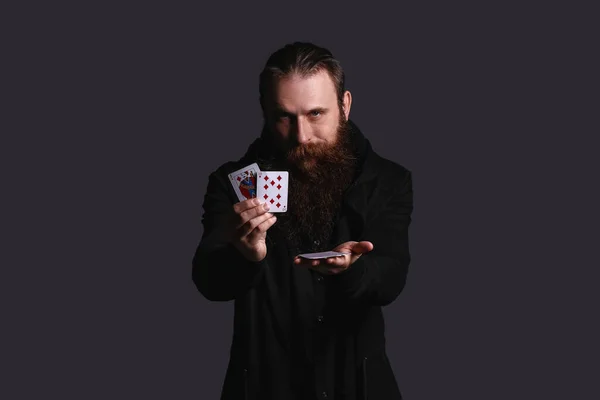 Mágico Com Cartões Fundo Escuro — Fotografia de Stock