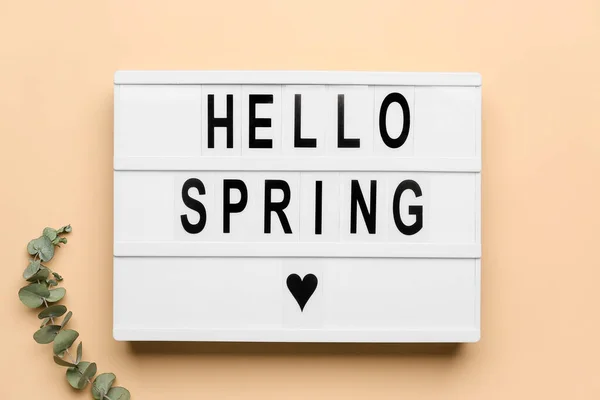 Board Text Hello Spring Color Background — Stock Photo, Image