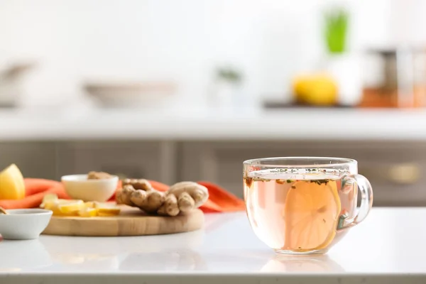 Taza Saludable Con Limón Jengibre Miel Mesa — Foto de Stock