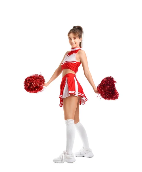 Mooie Jonge Cheerleader Witte Achtergrond — Stockfoto