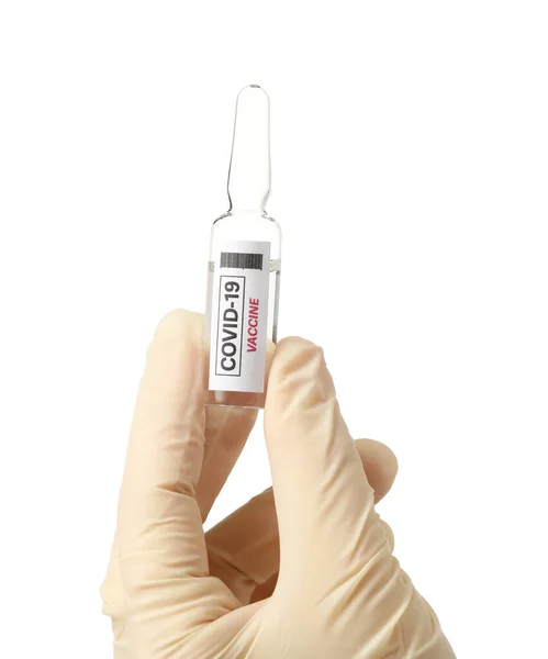Orvosi Kéz Covid Elleni Vakcinával Fehér Alapon — Stock Fotó