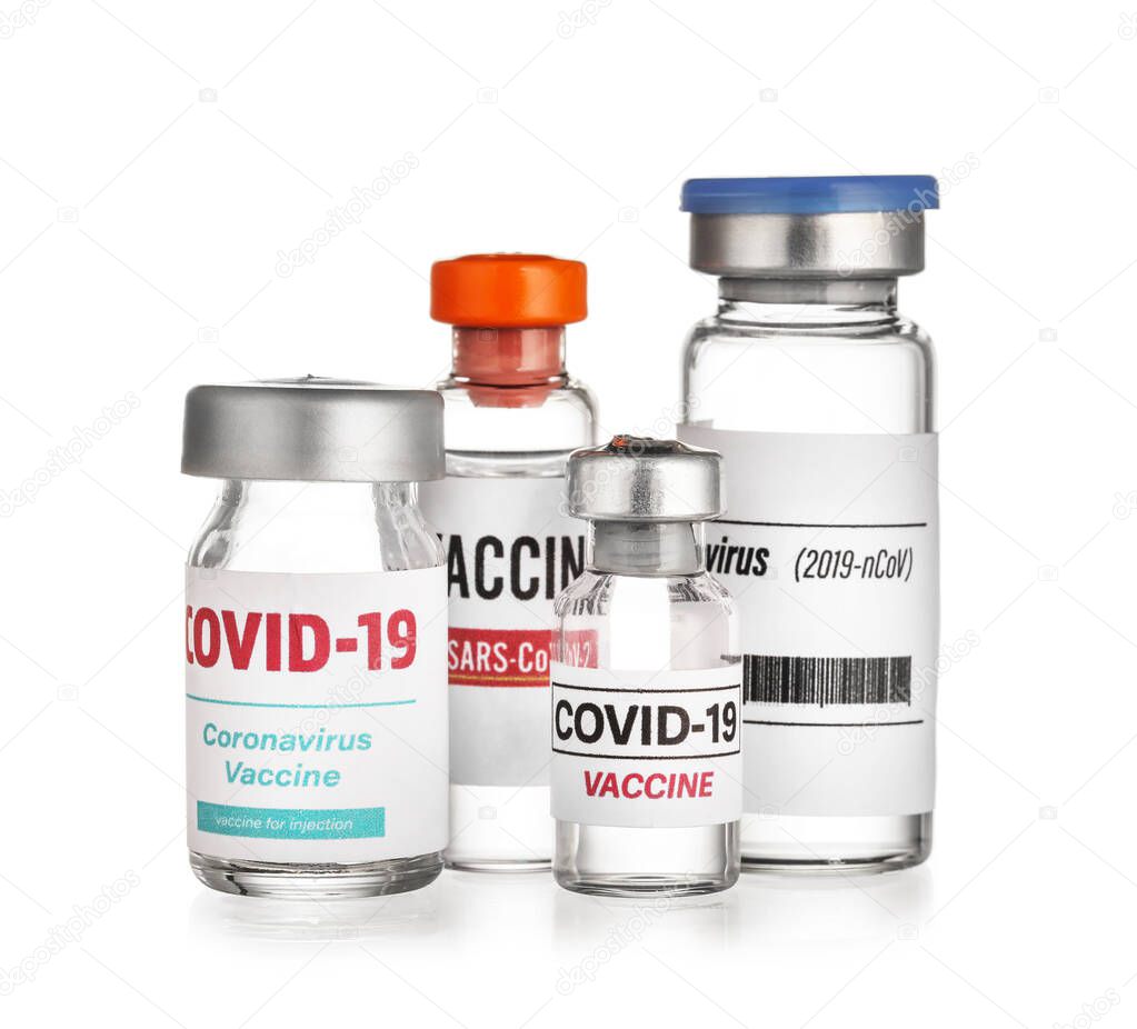 Different vaccines for immunization against COVID-19 on white background
