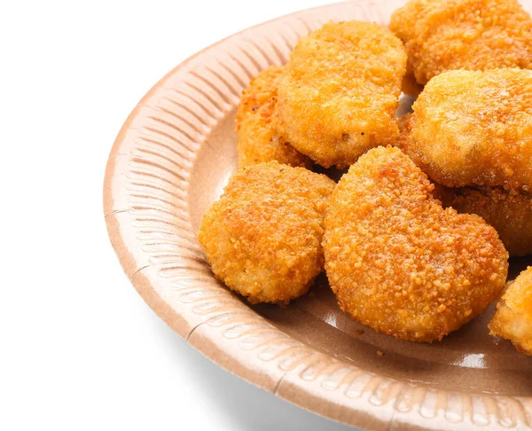 Plate Tasty Nuggets White Background Closeup — Stock Photo, Image