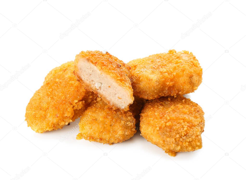 Tasty nuggets on white background