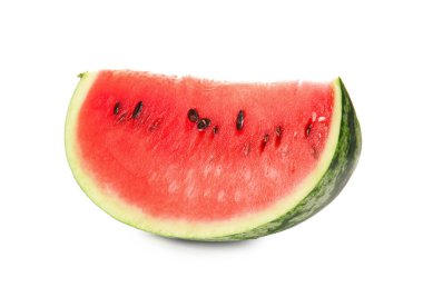 Beyaz arka planda izole edilmiş olgun karpuz dilimi