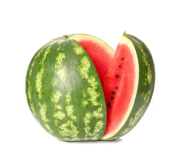 Reife Wassermelone Mit Scheibe Isoliert Auf Weißem Hintergrund — Stockfoto