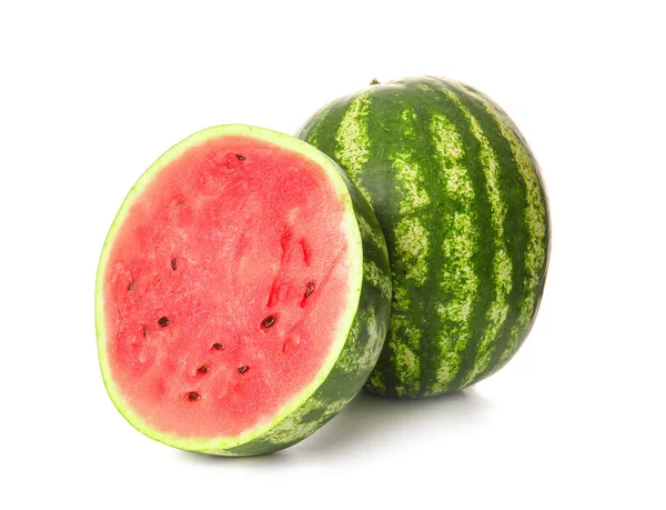 Ripe Gesneden Watermeloenen Geïsoleerd Witte Achtergrond — Stockfoto