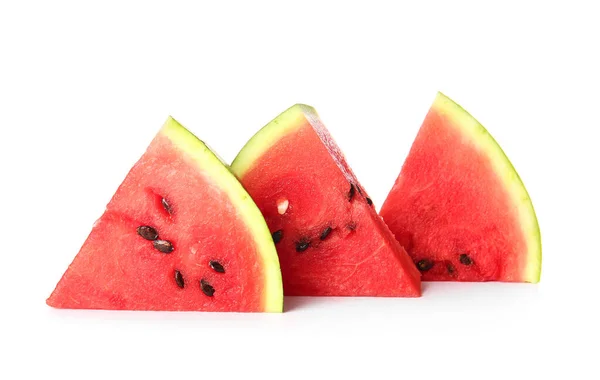 Scheiben Reife Wassermelone Isoliert Auf Weißem Hintergrund — Stockfoto