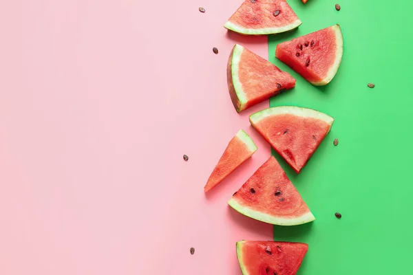 Snijvlakken Van Rijpe Watermeloen Kleur Achtergrond — Stockfoto