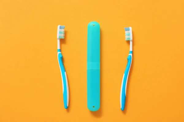 Toothbrushes Case Color Background — Stock Photo, Image
