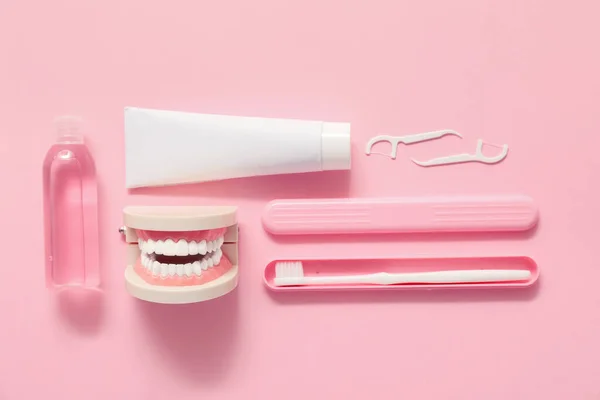 Set Oral Hygiene Color Background — Stock Photo, Image