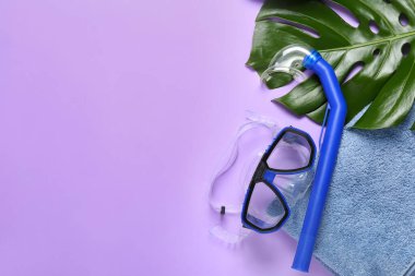 Erkek havlusu, şnorkel maskesi ve arka planda tüp.