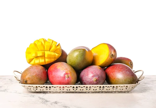 Sweet Ripe Mangoes Table White Background — Stock Photo, Image
