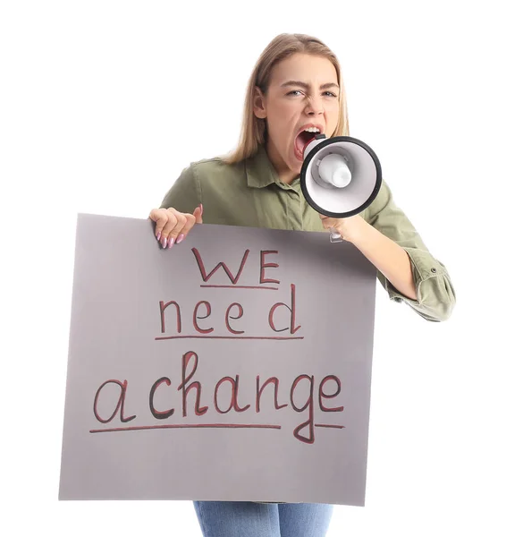 Protesting Young Woman White Background Impeachment Concept — Stock Photo, Image