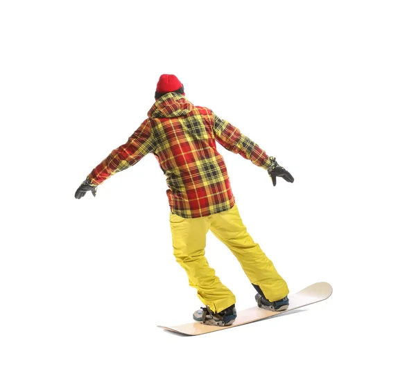 Чоловічий Сноубордист Білому Тлі — стокове фото