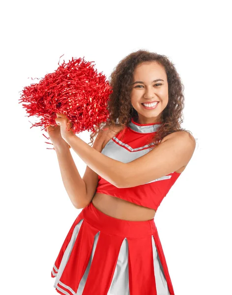 Vacker Ung Cheerleader Vit Bakgrund — Stockfoto