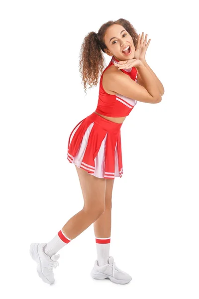 Mooie Jonge Cheerleader Witte Achtergrond — Stockfoto