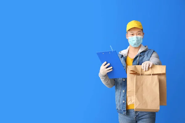 Courier Food Delivery Service Color Background — Stock Photo, Image