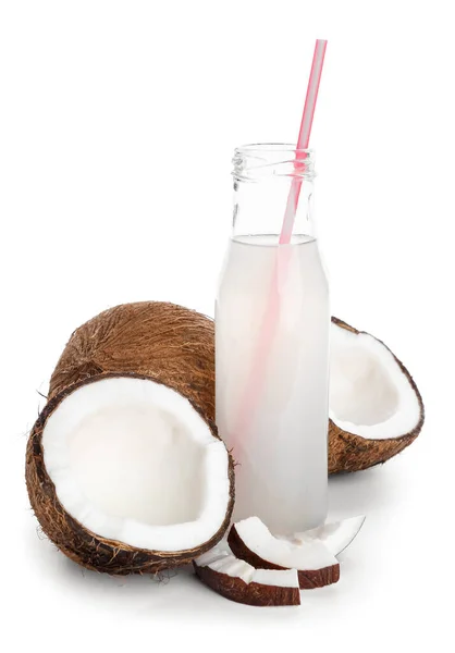 Bottle Fresh Coconut Water White Background — Stock Photo, Image